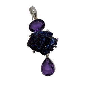 Unique Pendant set in Sterling Silver with Genuine Semi-Precious Gemstones